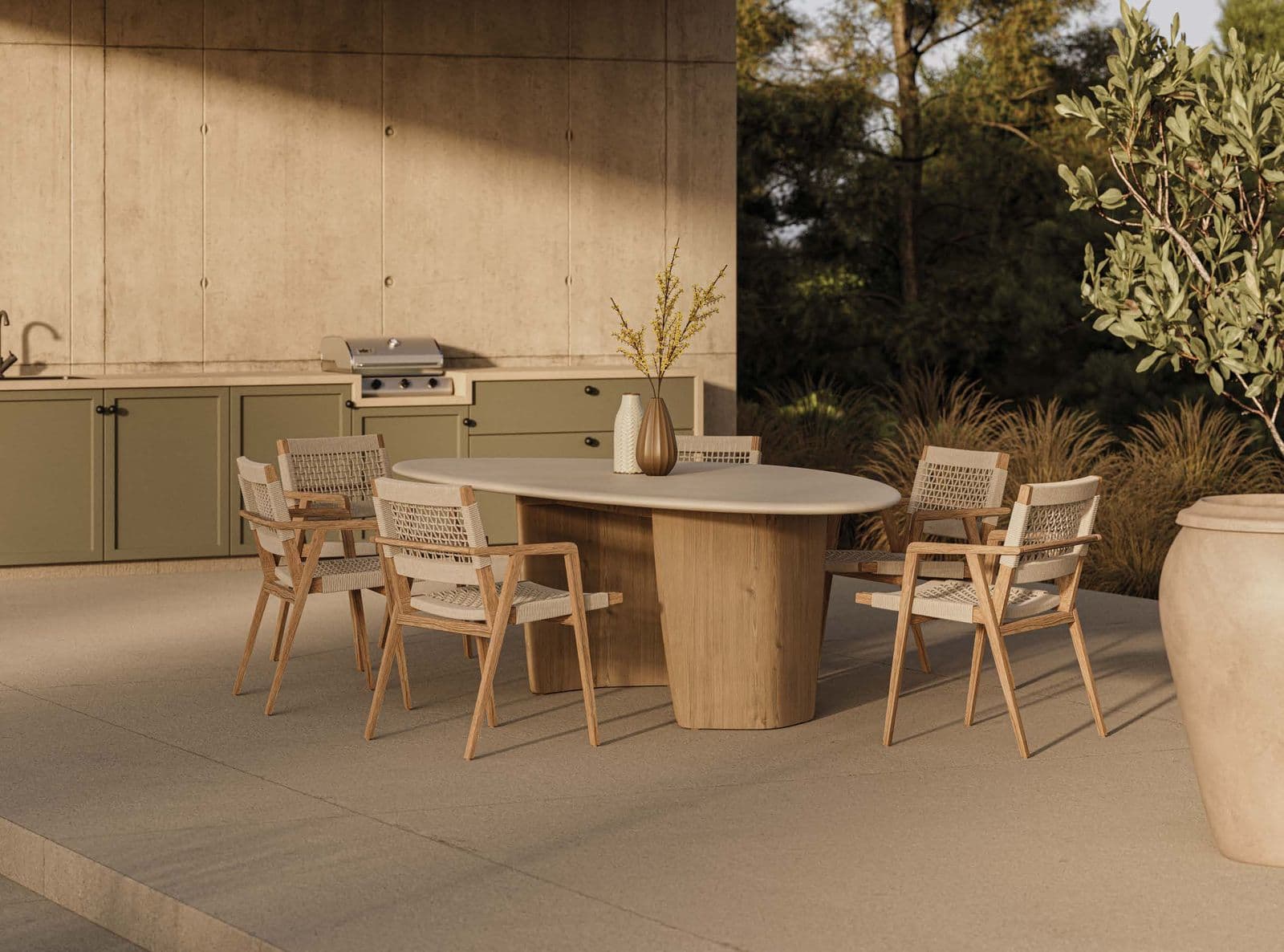 Sorrento dining table with micro-topping top and Imperia arm chairs.