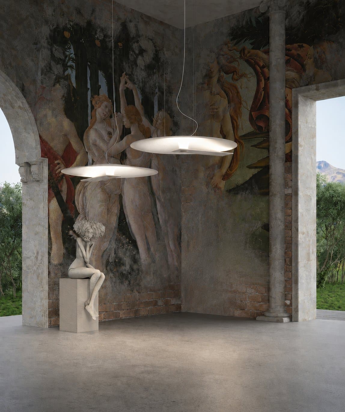 Meridiana pendant beneath a frescoed ceiling.