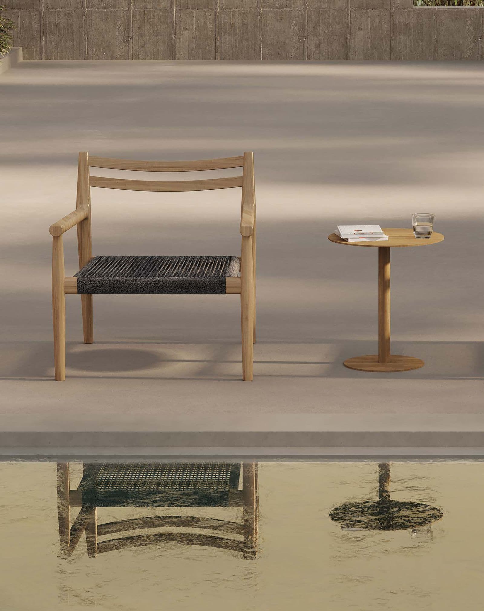 Florence collection, teak bases with dark rope seating.