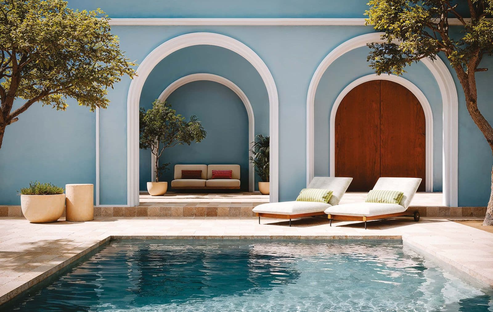 Noli sun lounger in ecru taupe with wheel base.