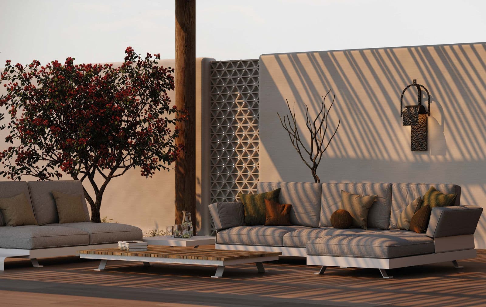 Venice lounge 2-seater and day bed in white aluminium.