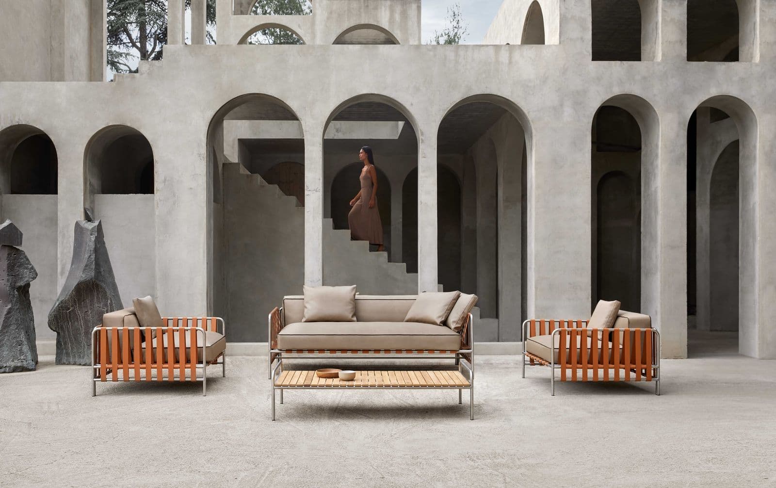 Onsen 2-seat sofa with lounge chair and coffee table 153.