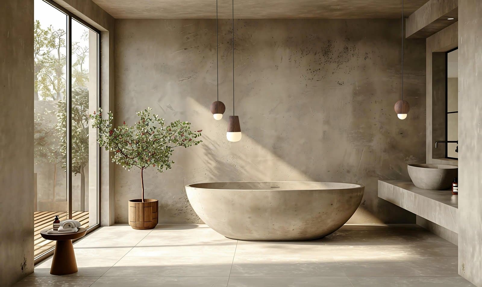 Hind Rabii Oslo pendants glowing in a warm interior.