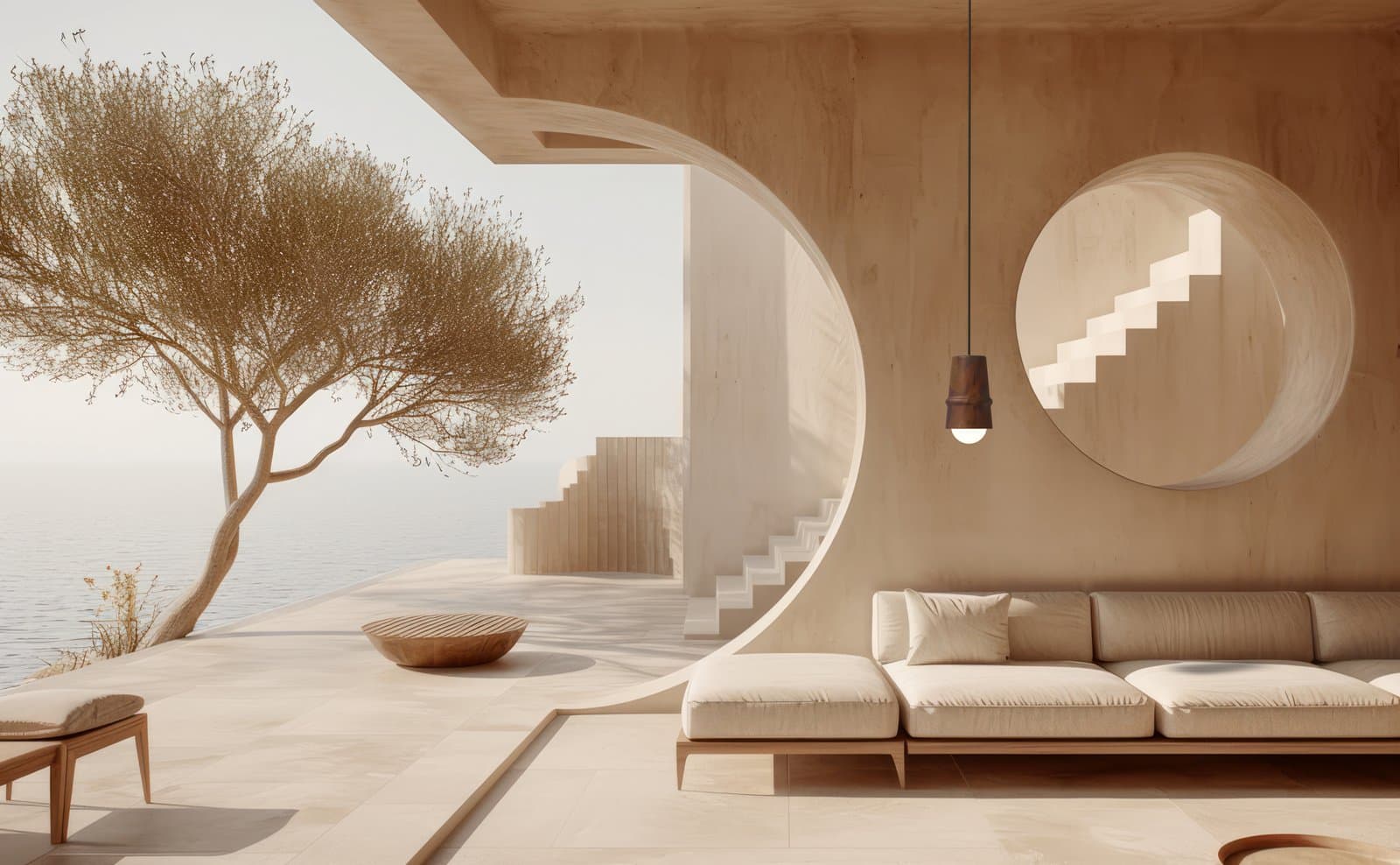 Ourika pendants over a poolside pergola.