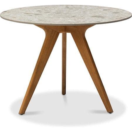 Manutti Torsa counter-height table in teak and ceramic.