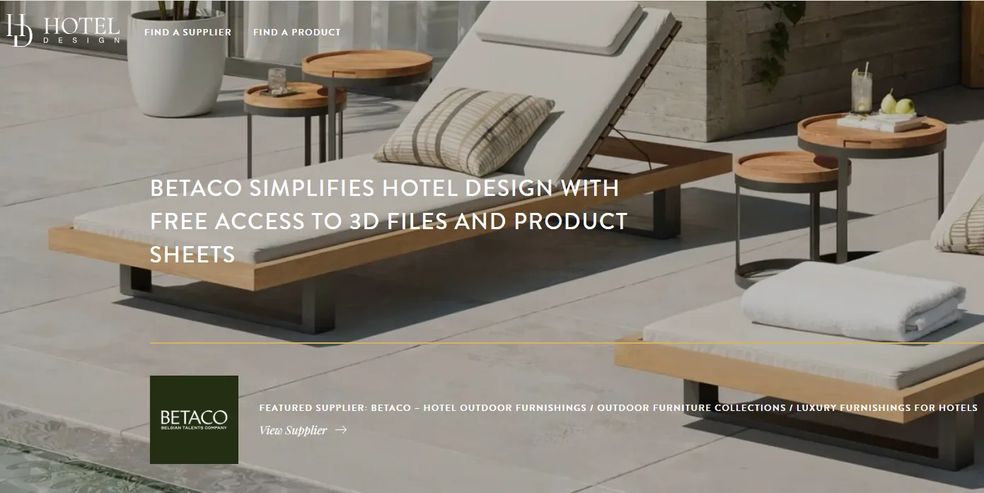 Betaco BETACO simplifies hotel design with open access to 3D files & technical files, hospitality project