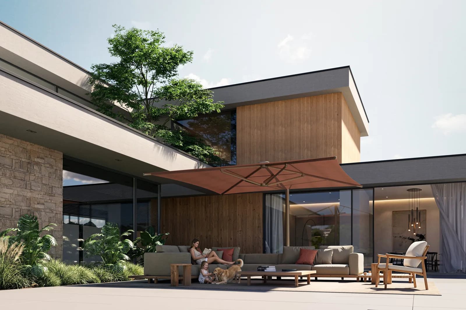 Umbrosa Aurelis Cantilever umbrella by Monica Armani, residential project