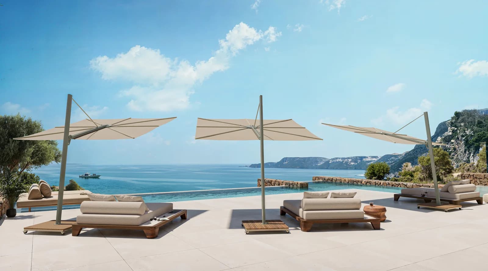 Umbrosa Versa PX cantilever parasol with flat base, hospitality project
